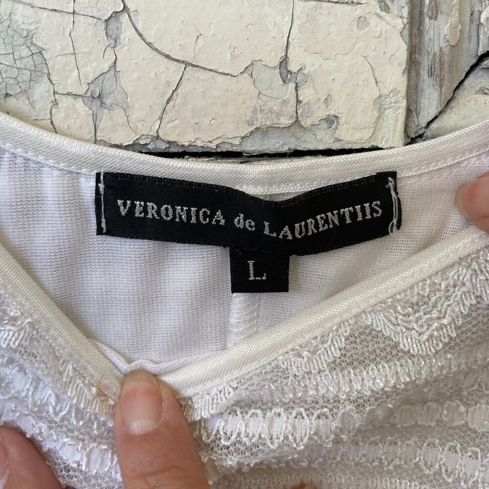 Vintage Veronica De Laurentiis Lacey White Mini Dress (Large) - Picture 3 of 12
